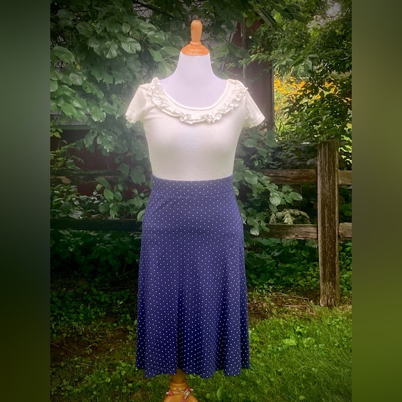 Lands' End Navy Polka Dot Skirt,  size M (10-12) - Picture 2 of 2